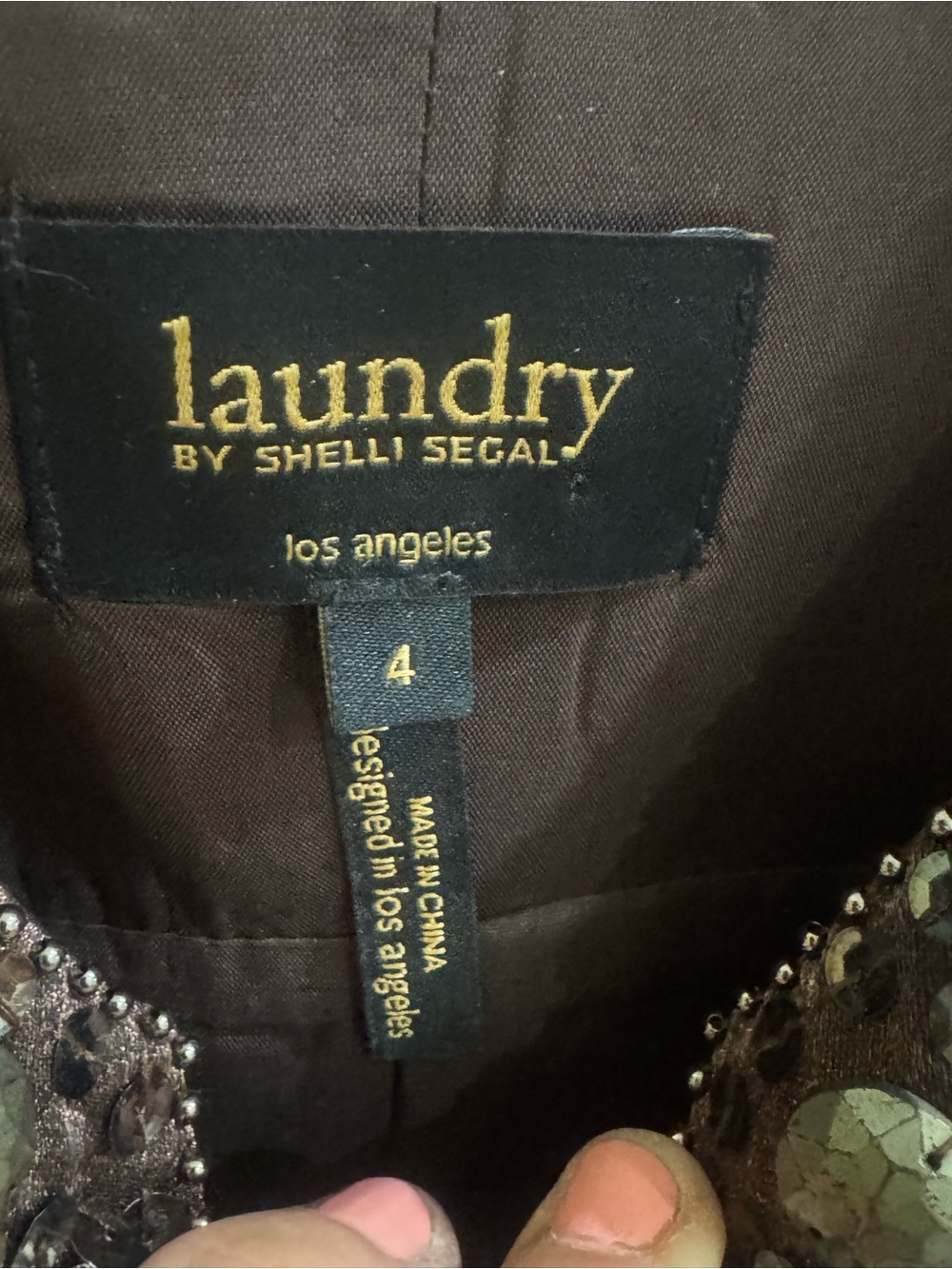 Laundry By Shelli Segal Bronze Sheath Dress with Jeweled Neckline - Picture 4 of 5